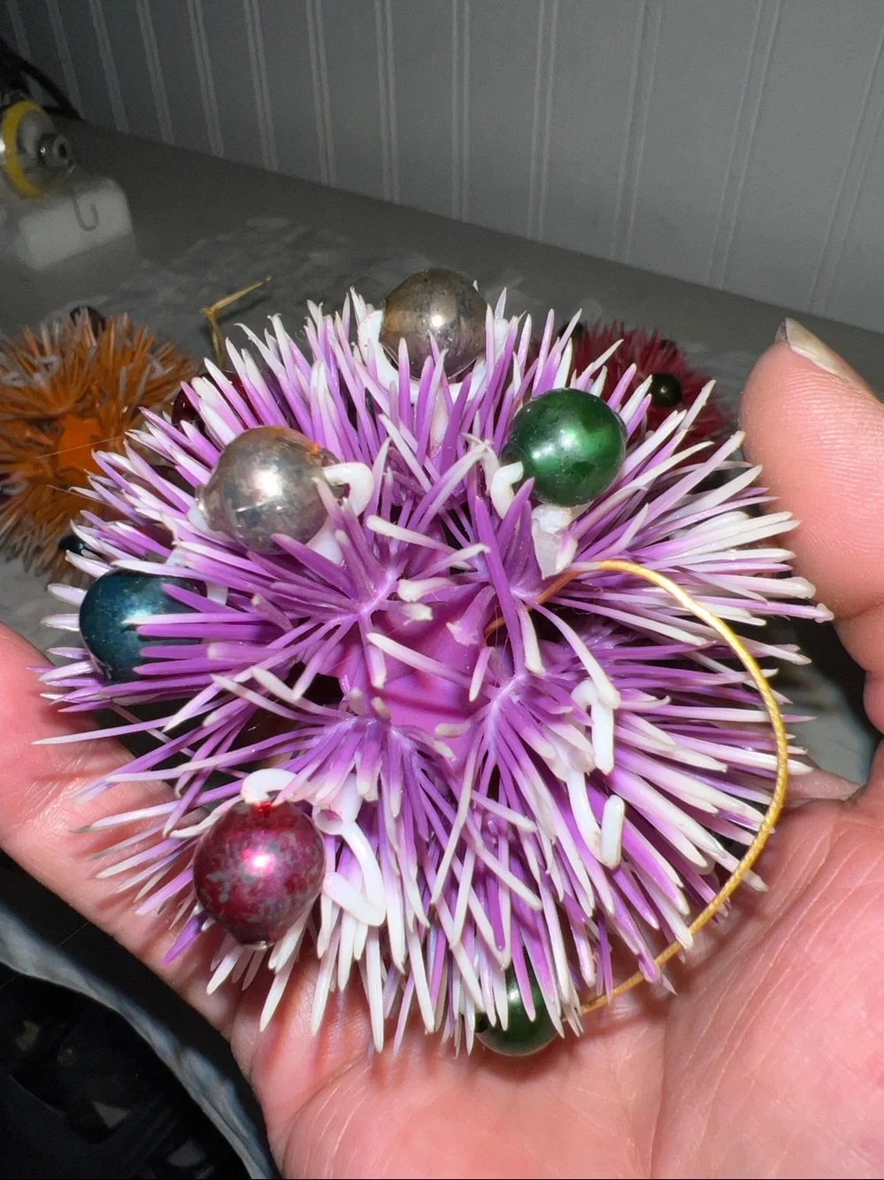 Vintage MCM Mercury glass & plastic atomic ball Christmas ornaments